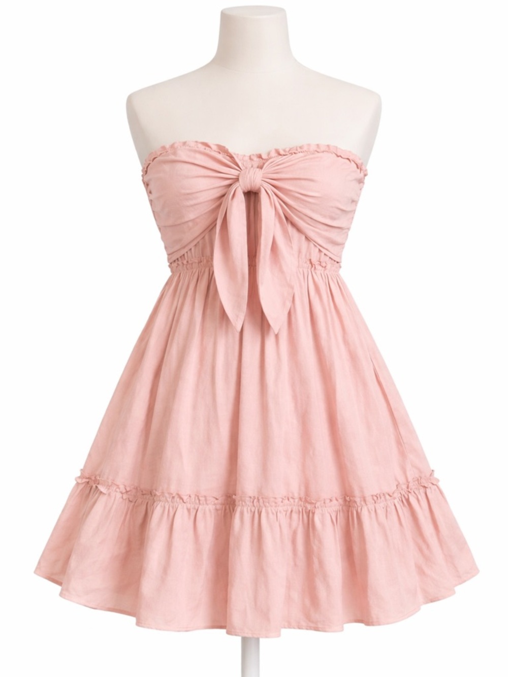 Amazon Coral Strapless Tie-Front Ruffle Mini Dress - Picture 9 of 10